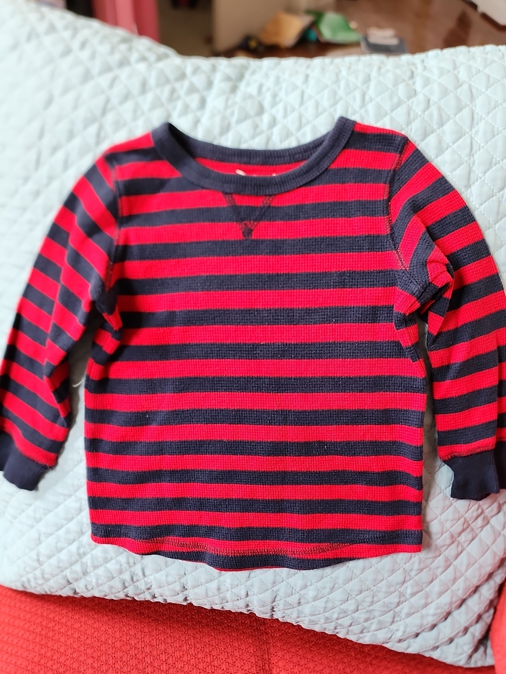 18-24 Months jumping beans Red and Navy Striped Thermal Long-Sleeve Tee